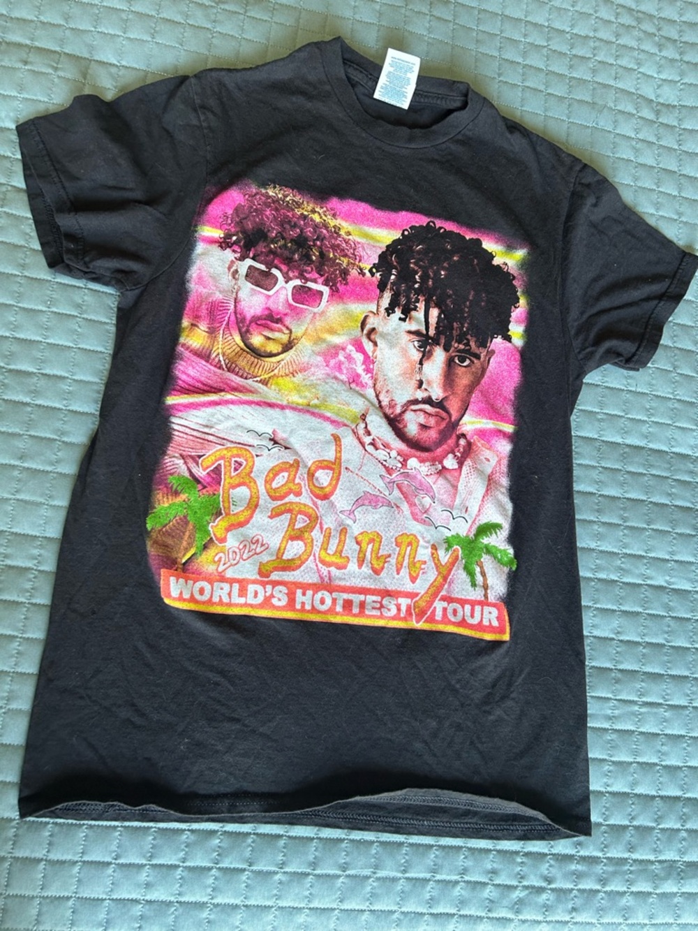 Bad Bunny 2022 World's Hottest Tour Graphic Tee - Black/Pink